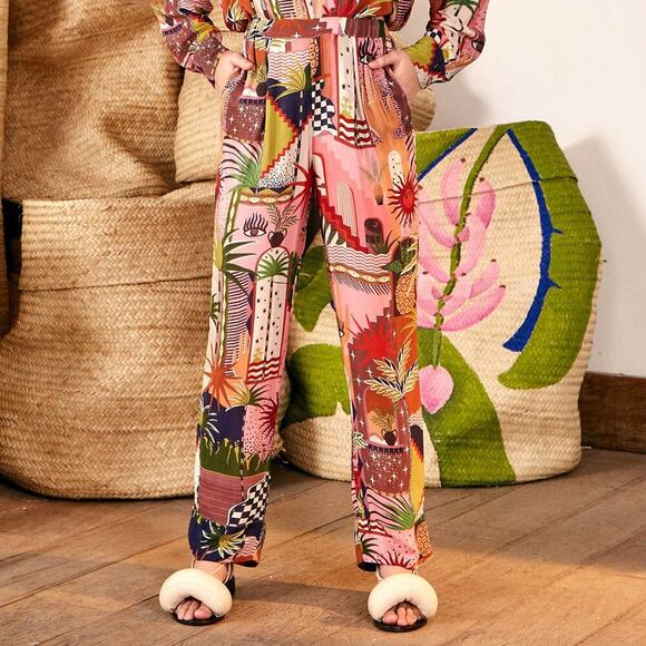 Farm Rio Mystic City Pajama Pants Multicolor Relaxed Fit Wide Leg Pull On Sz XS - Picture 1 of 8